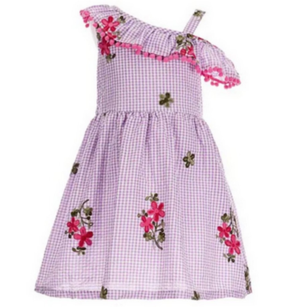 Rare Editions One-Shoulder Gingerham Embroidered Dress ~ Size 14 ~ Lilac